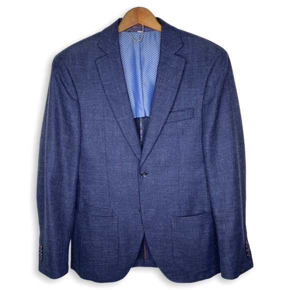 JKT New York Trent Sport Coat 36 Regular Blue Wool Blend Tonal Plaid - Picture 3 of 11